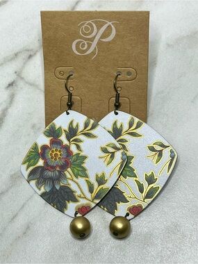 Plunder Floral Drop Earrings in Gold, Red, Green